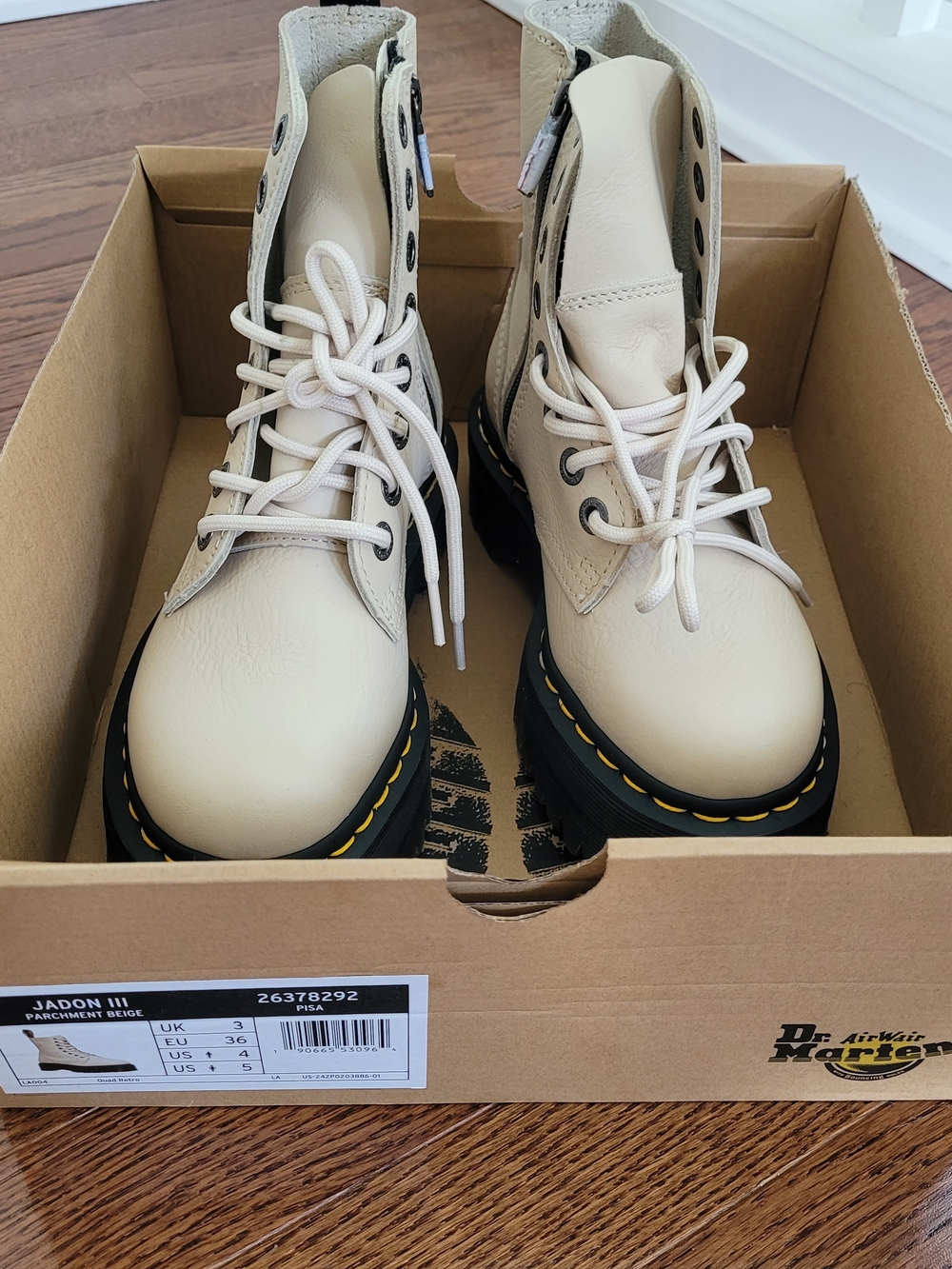 Dr. Martens Jadon III Cream Lace-Up Platform Combat Boots with Black Sole - Picture 16 of 16